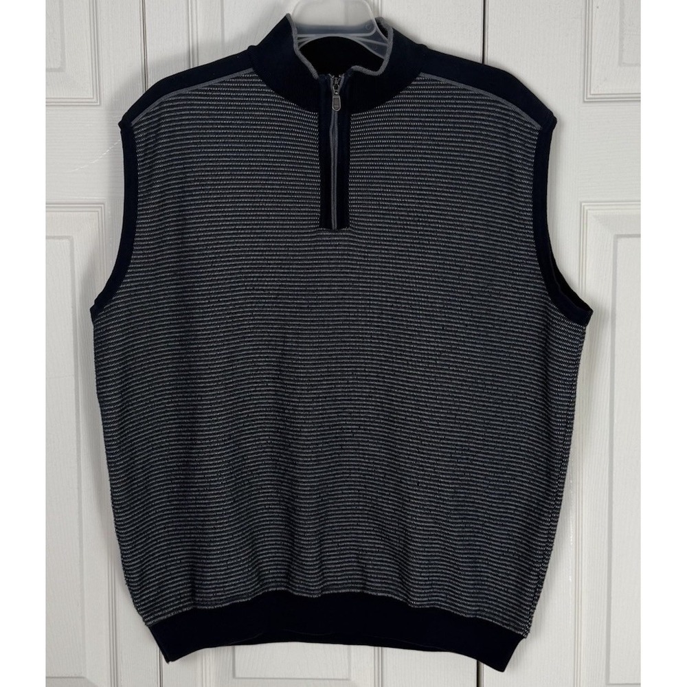 Tom James Sweater Best Mens 1/4 Zip Blue Striped XL Cotton Blend Casual Preppy‎